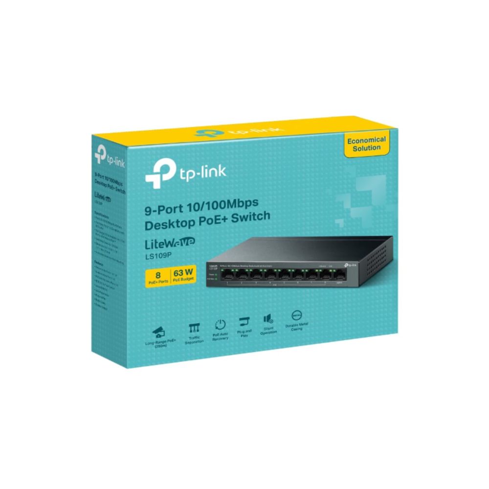 Tp-LinkLS109P  9-Port 10/100Mbps Desktop Ethernet Switch with 8-Port PoE+ Tp-LinkLS109P  9-Port 10/100Mbps Desktop Ethernet Switch with 8-Port PoE+